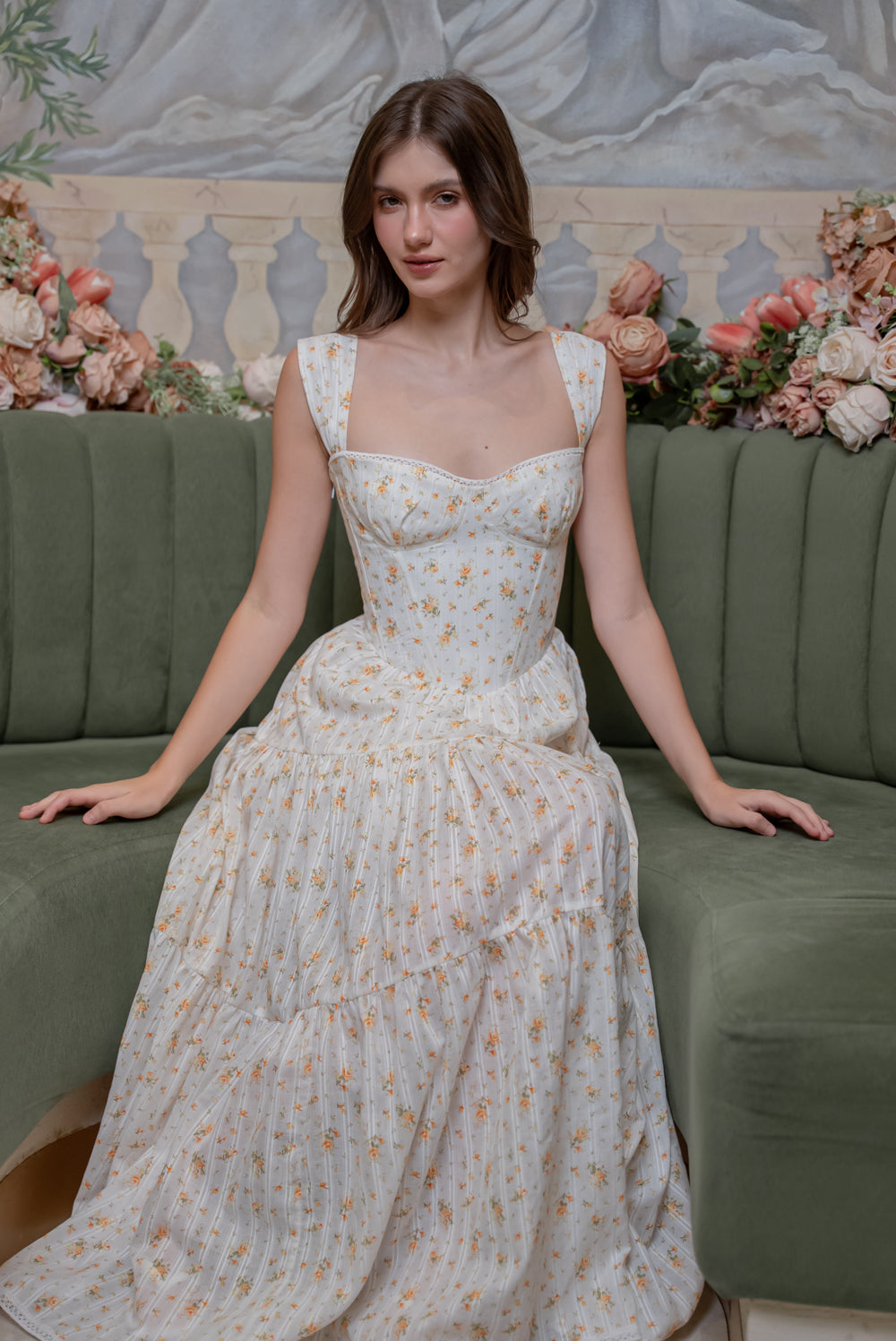 SAME DAY PICK UP - CAMILLE Layered Midi Dress (Yellow Floral Cotton)
