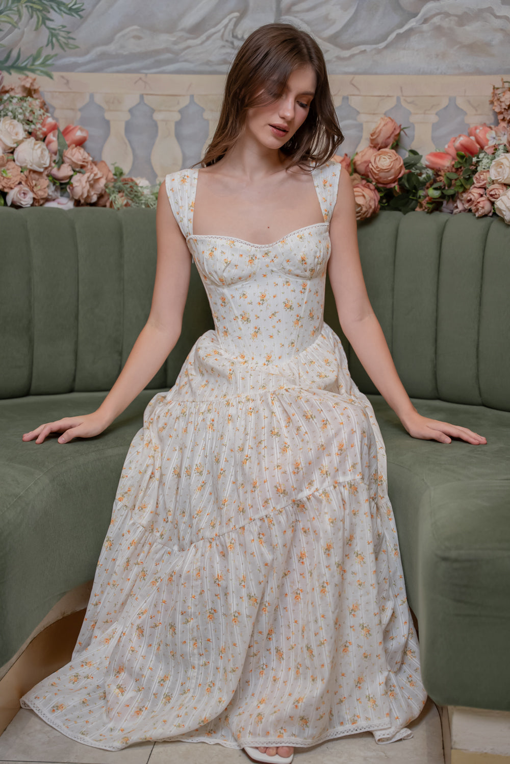 SAME DAY PICK UP - CAMILLE Layered Midi Dress (Yellow Floral Cotton)