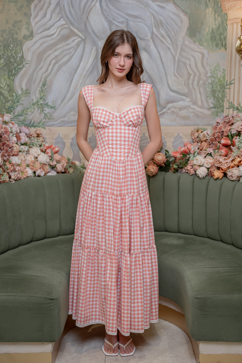 SAME DAY PICK UP - CAMILLE Layered Midi Dress (Gingham Pink Cotton)