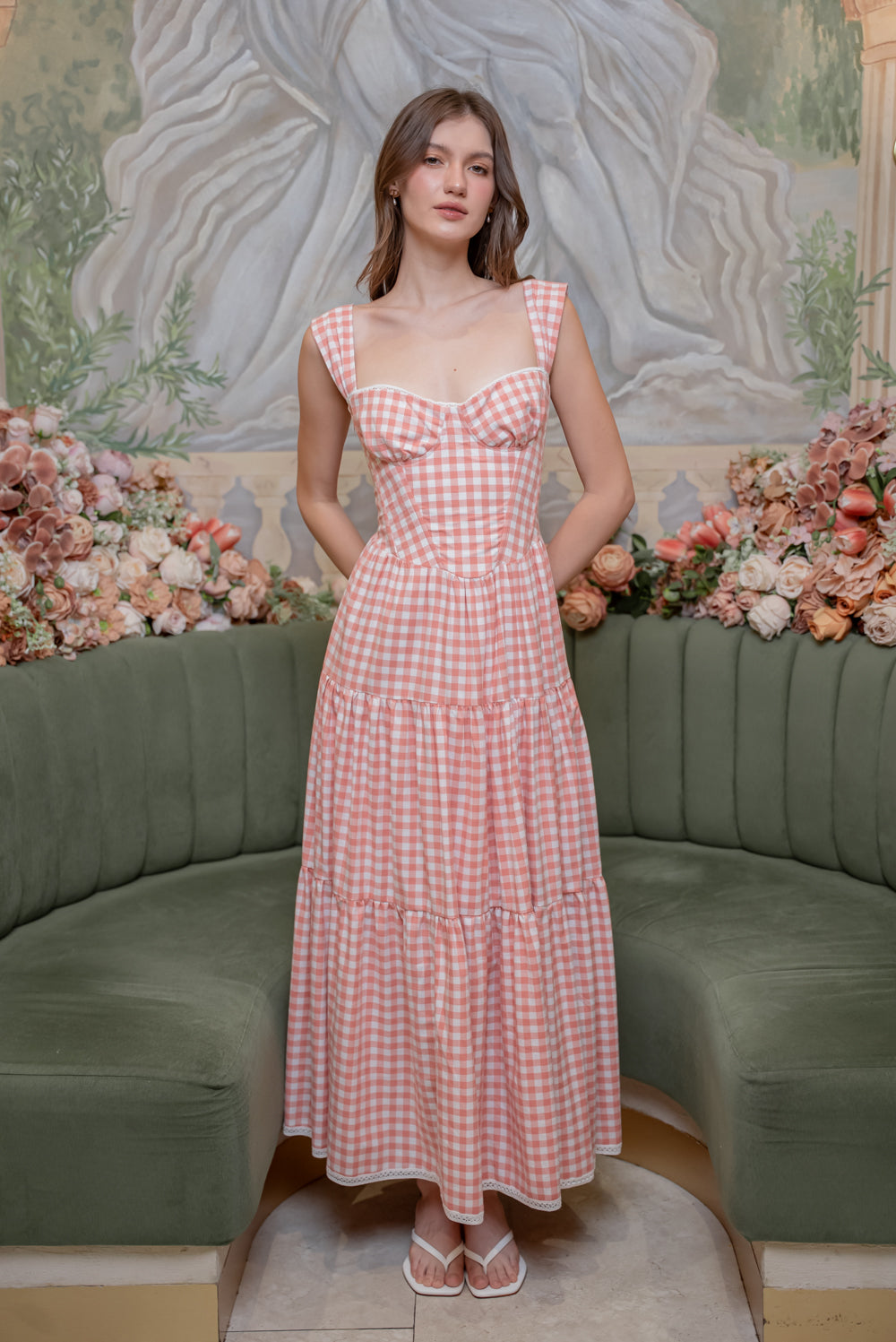 SAME DAY PICK UP - CAMILLE Layered Midi Dress (Gingham Pink Cotton)