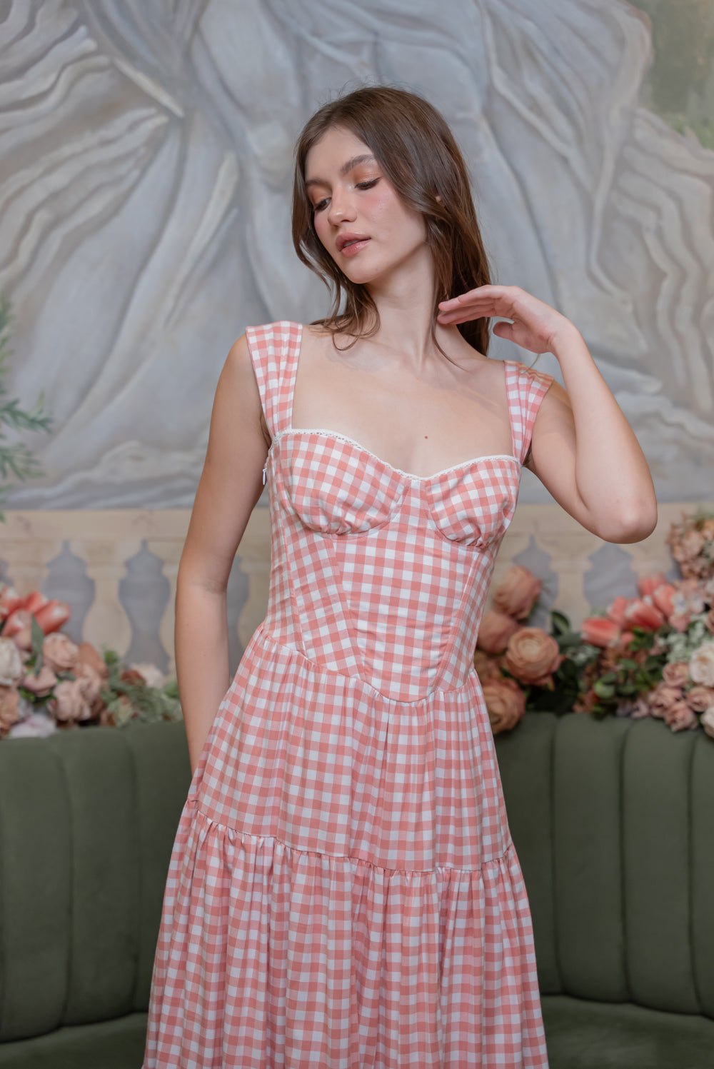 SAME DAY PICK UP - CAMILLE Layered Midi Dress (Gingham Pink Cotton)