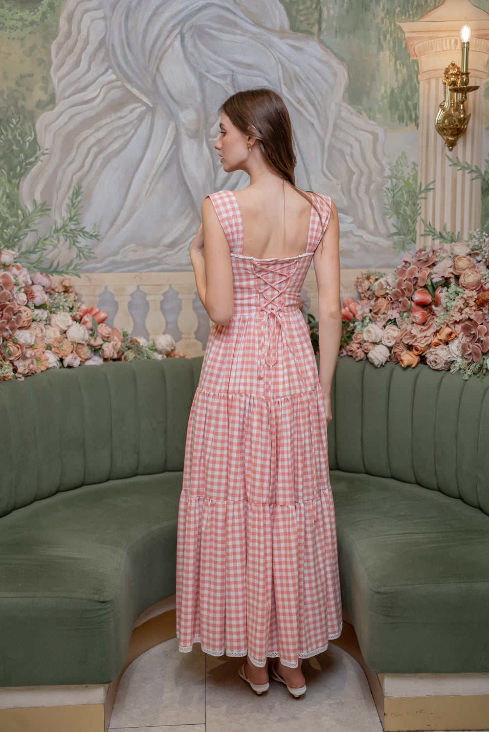 SAME DAY PICK UP - CAMILLE Layered Midi Dress (Gingham Pink Cotton)