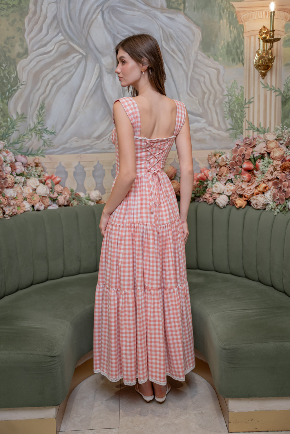 SAME DAY PICK UP - CAMILLE Layered Midi Dress (Gingham Pink Cotton)