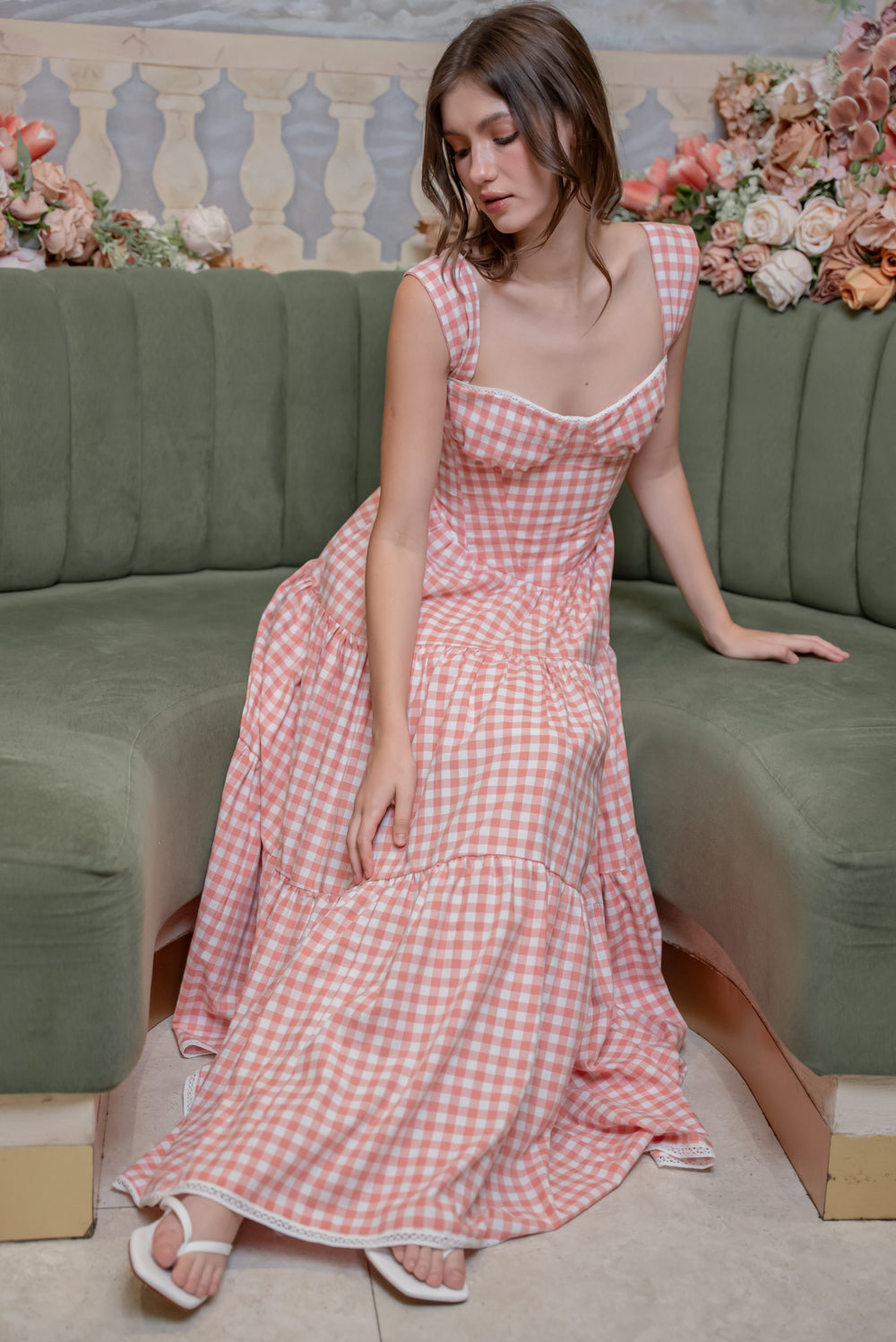 SAME DAY PICK UP - CAMILLE Layered Midi Dress (Gingham Pink Cotton)