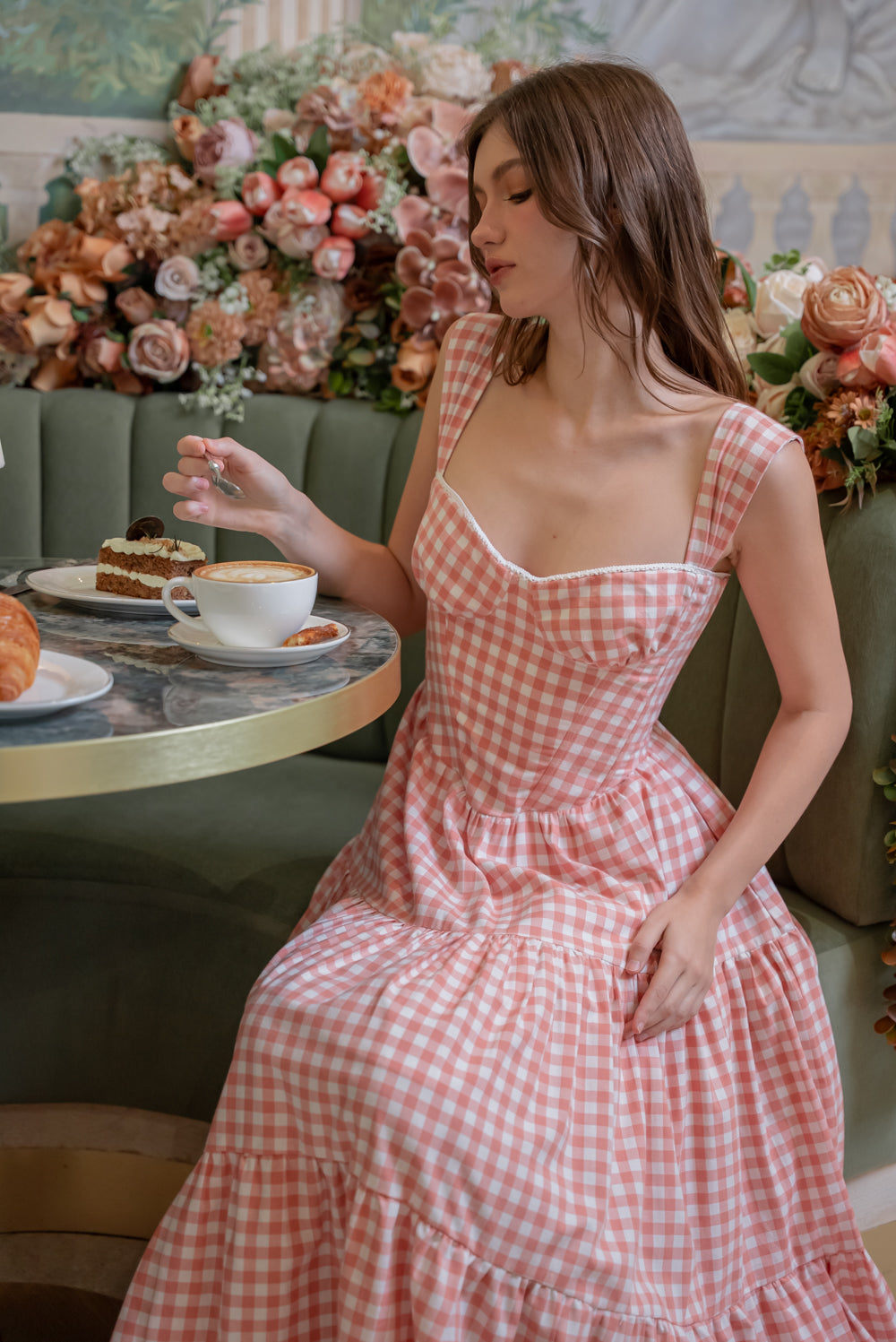 SAME DAY PICK UP - CAMILLE Layered Midi Dress (Gingham Pink Cotton)