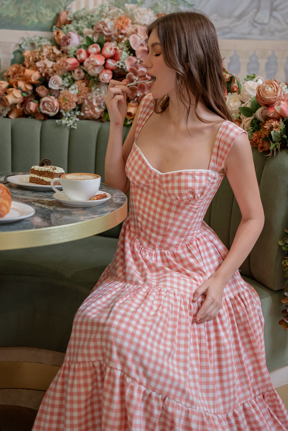 SAME DAY PICK UP - CAMILLE Layered Midi Dress (Gingham Pink Cotton)