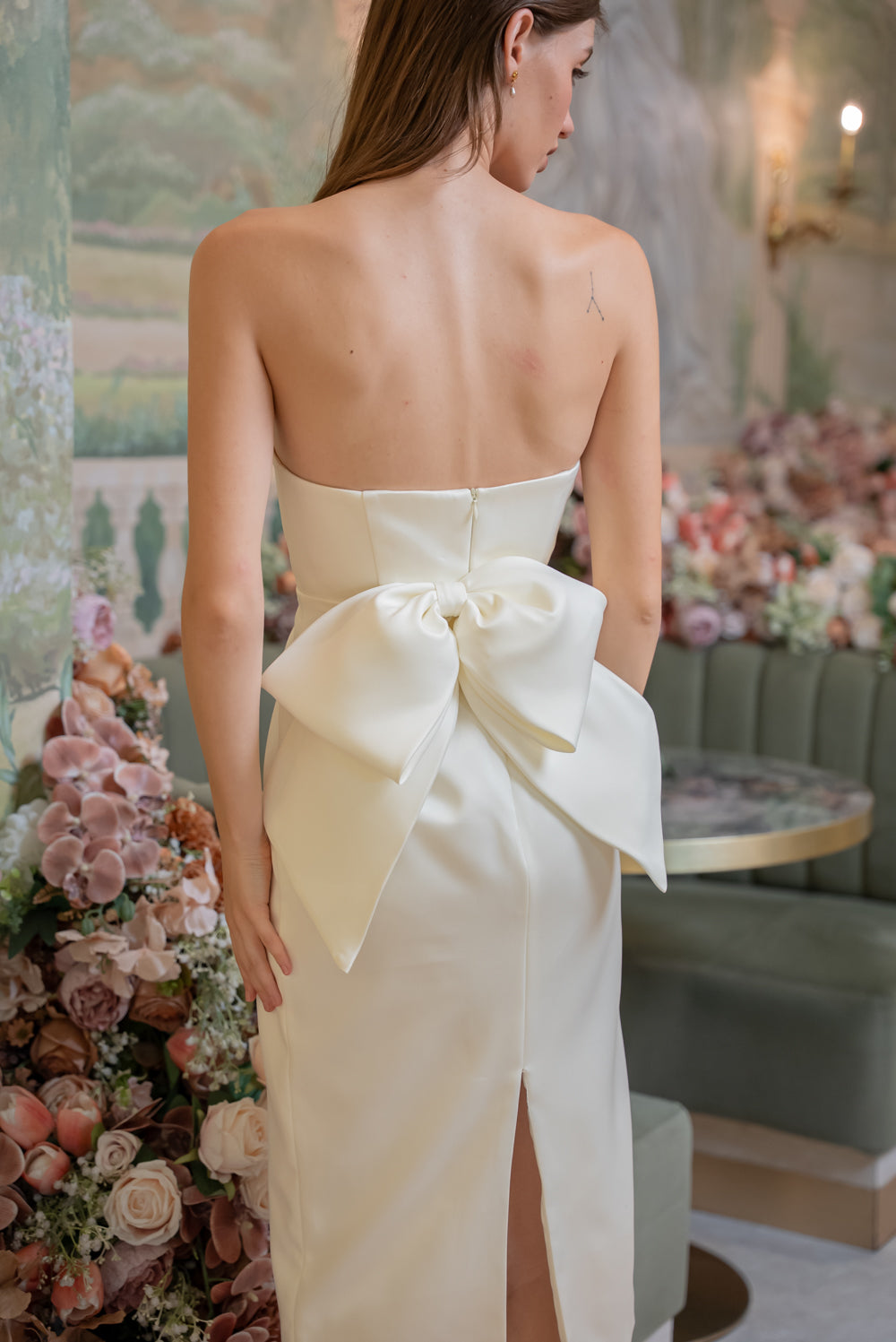 SAME DAY PICK UP - LORENA Curved Neckline Midi Dress with Bow Back (White Duchess)