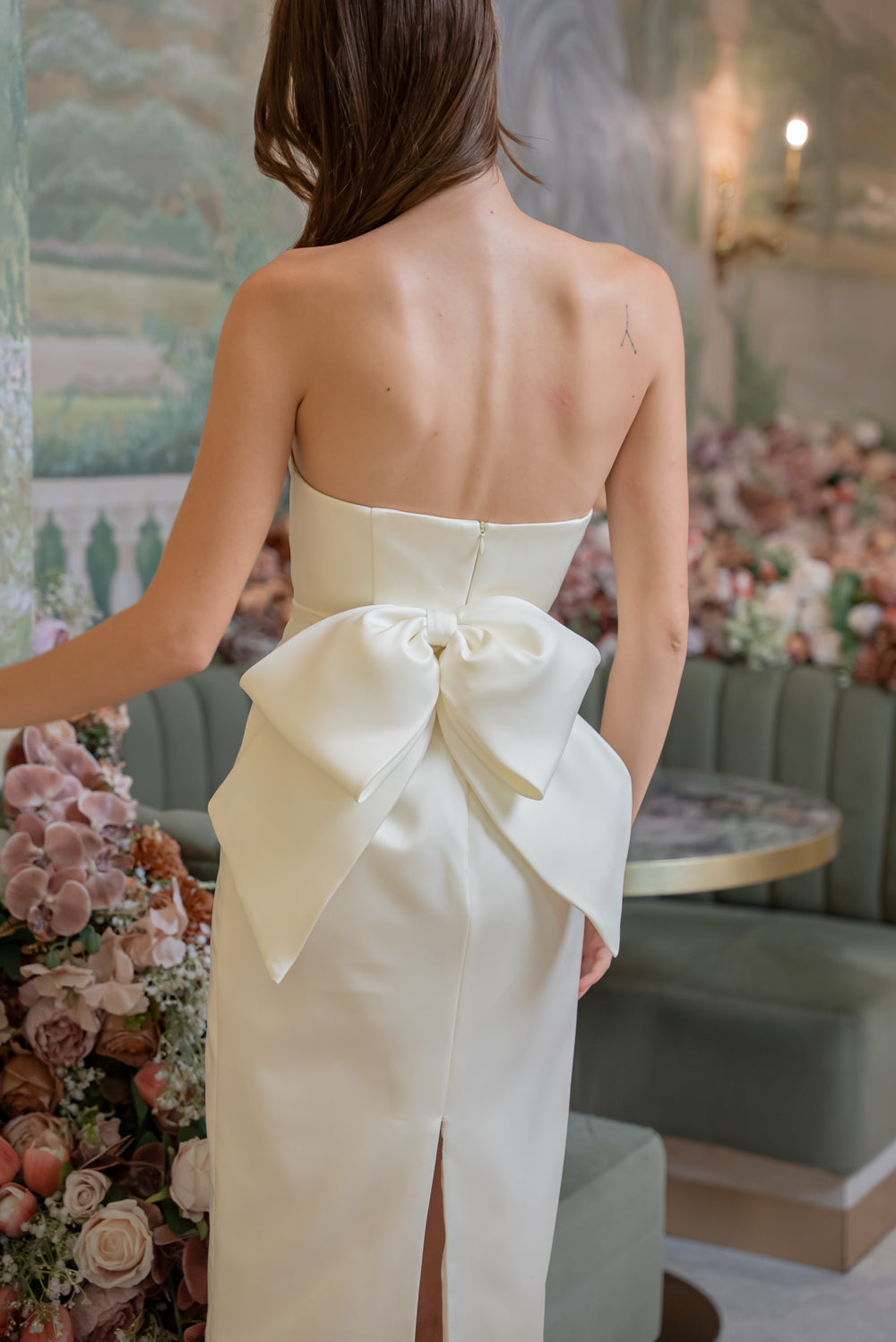 SAME DAY PICK UP - LORENA Curved Neckline Midi Dress with Bow Back (White Duchess)