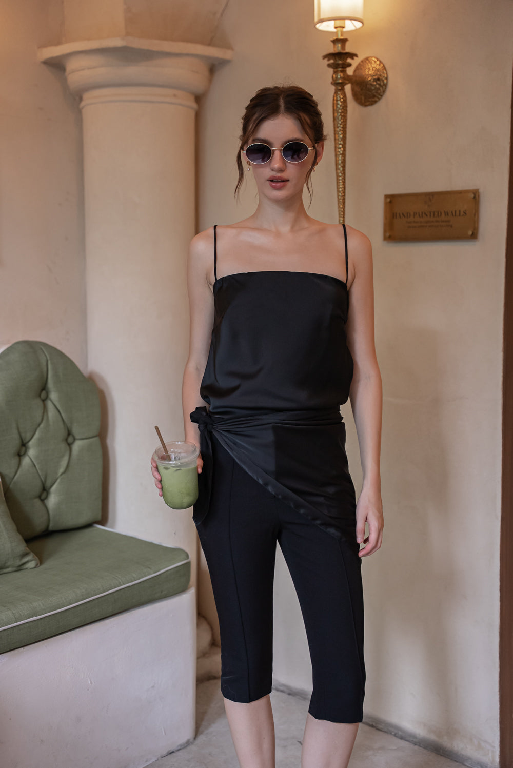 BELLINA Scarf Top Set (Black Korean Silk)