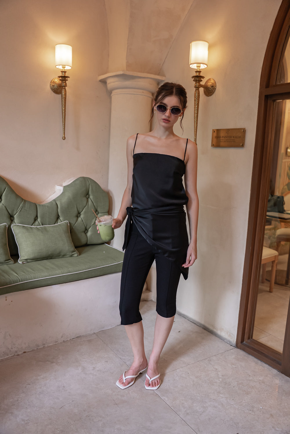 BELLINA Scarf Top Set (Black Korean Silk)