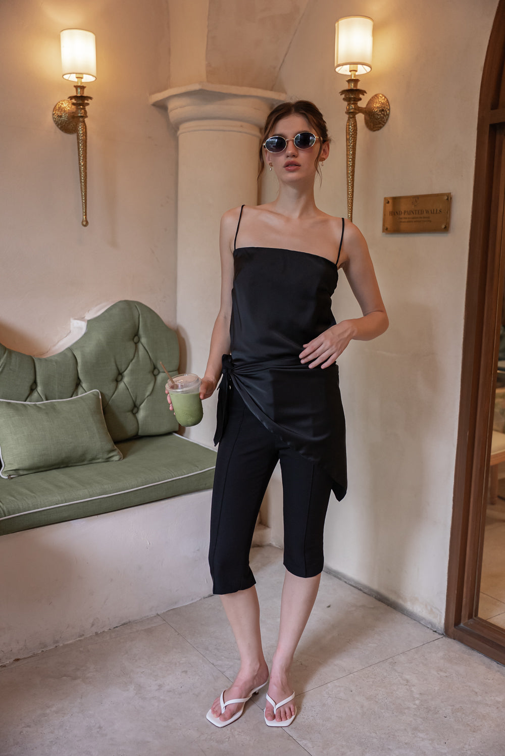 BELLINA Scarf Top Set (Black Korean Silk)