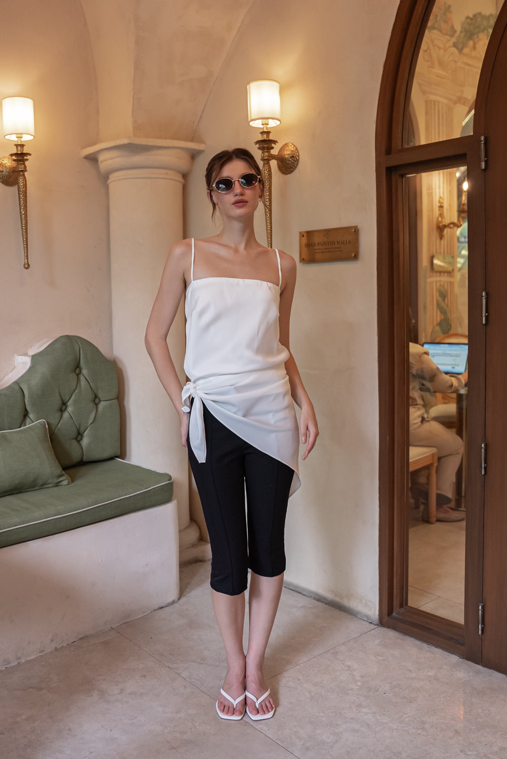 SAME DAY PICK UP - BELLINA Scarf Top Set (Ivory White Korean Silk)