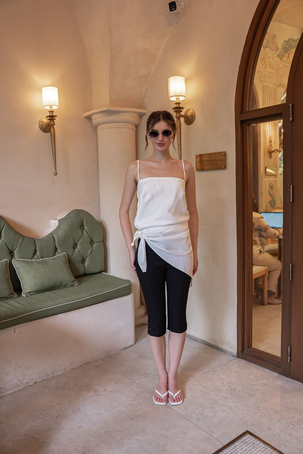 SAME DAY PICK UP - BELLINA Scarf Top Set (Ivory White Korean Silk)