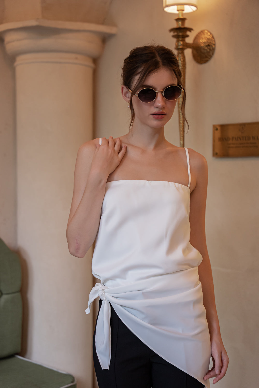 SAME DAY PICK UP - BELLINA Scarf Top Set (Ivory White Korean Silk)