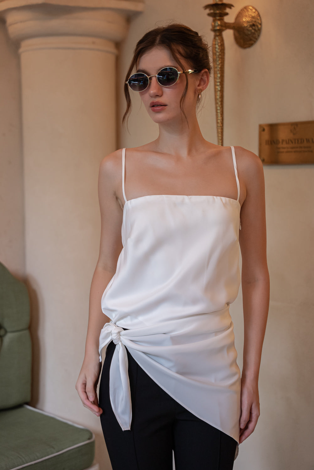SAME DAY PICK UP - BELLINA Scarf Top Set (Ivory White Korean Silk)