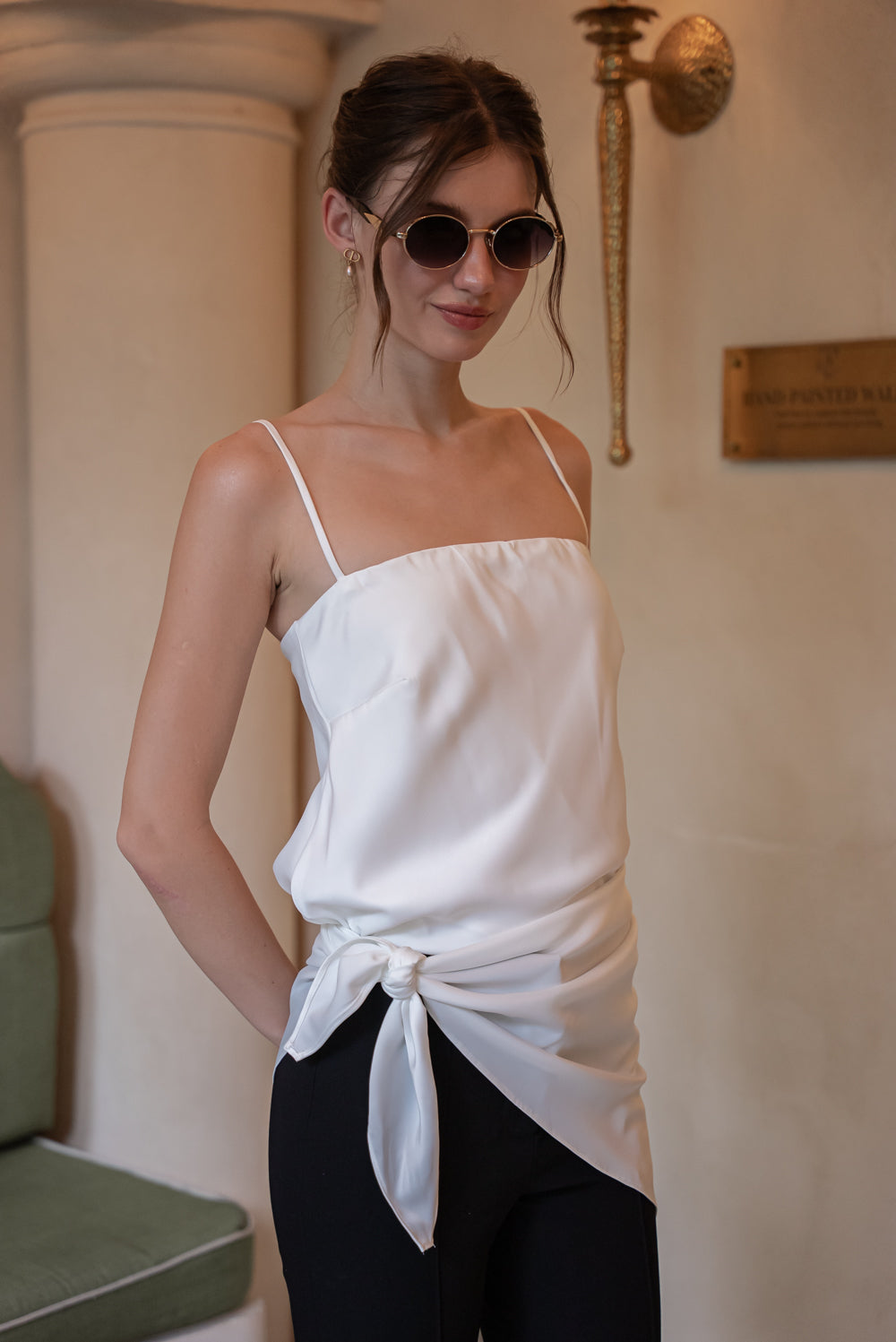 SAME DAY PICK UP - BELLINA Scarf Top Set (Ivory White Korean Silk)