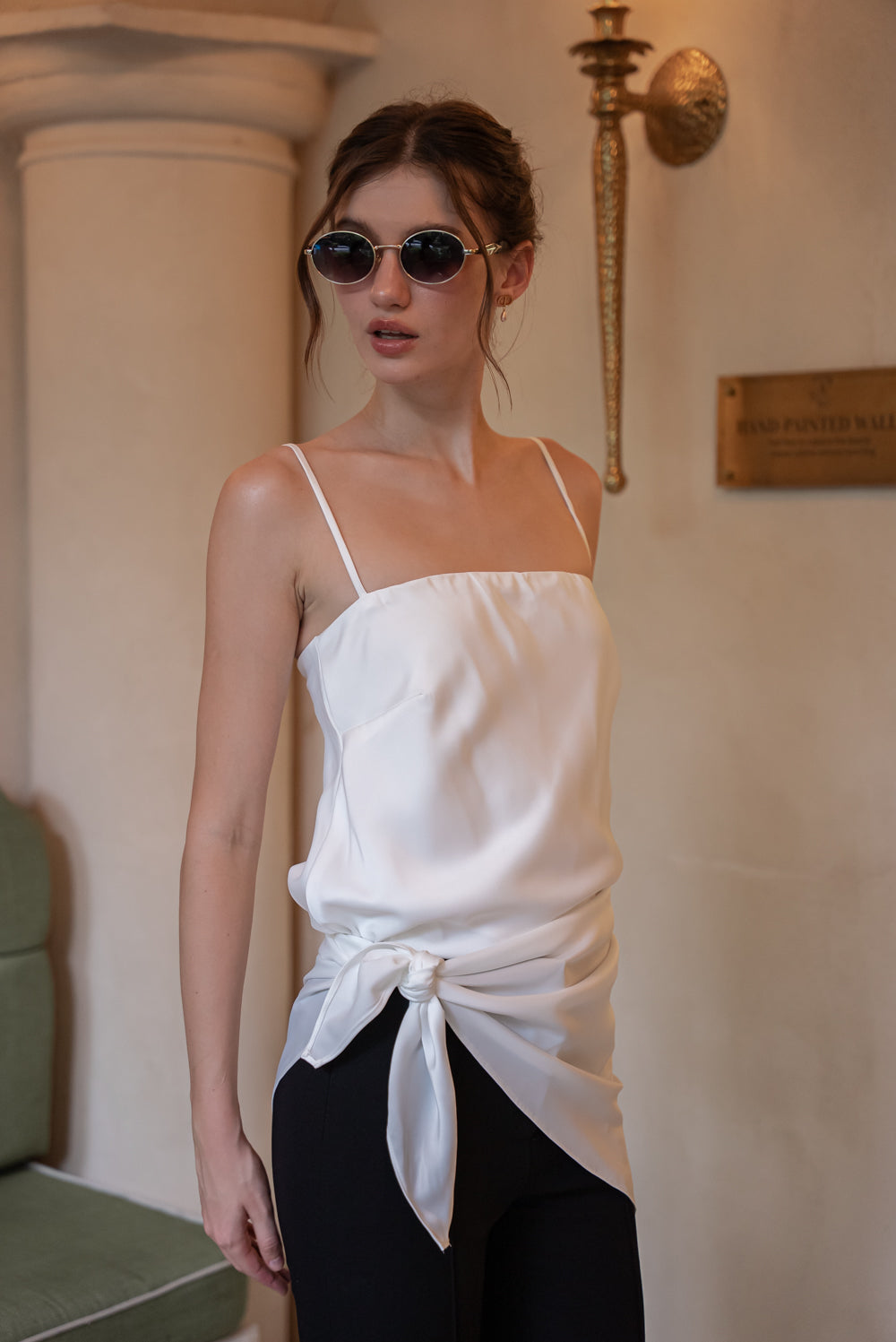 SAME DAY PICK UP - BELLINA Scarf Top Set (Ivory White Korean Silk)
