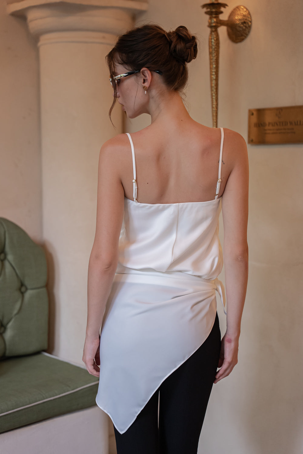 SAME DAY PICK UP - BELLINA Scarf Top Set (Ivory White Korean Silk)