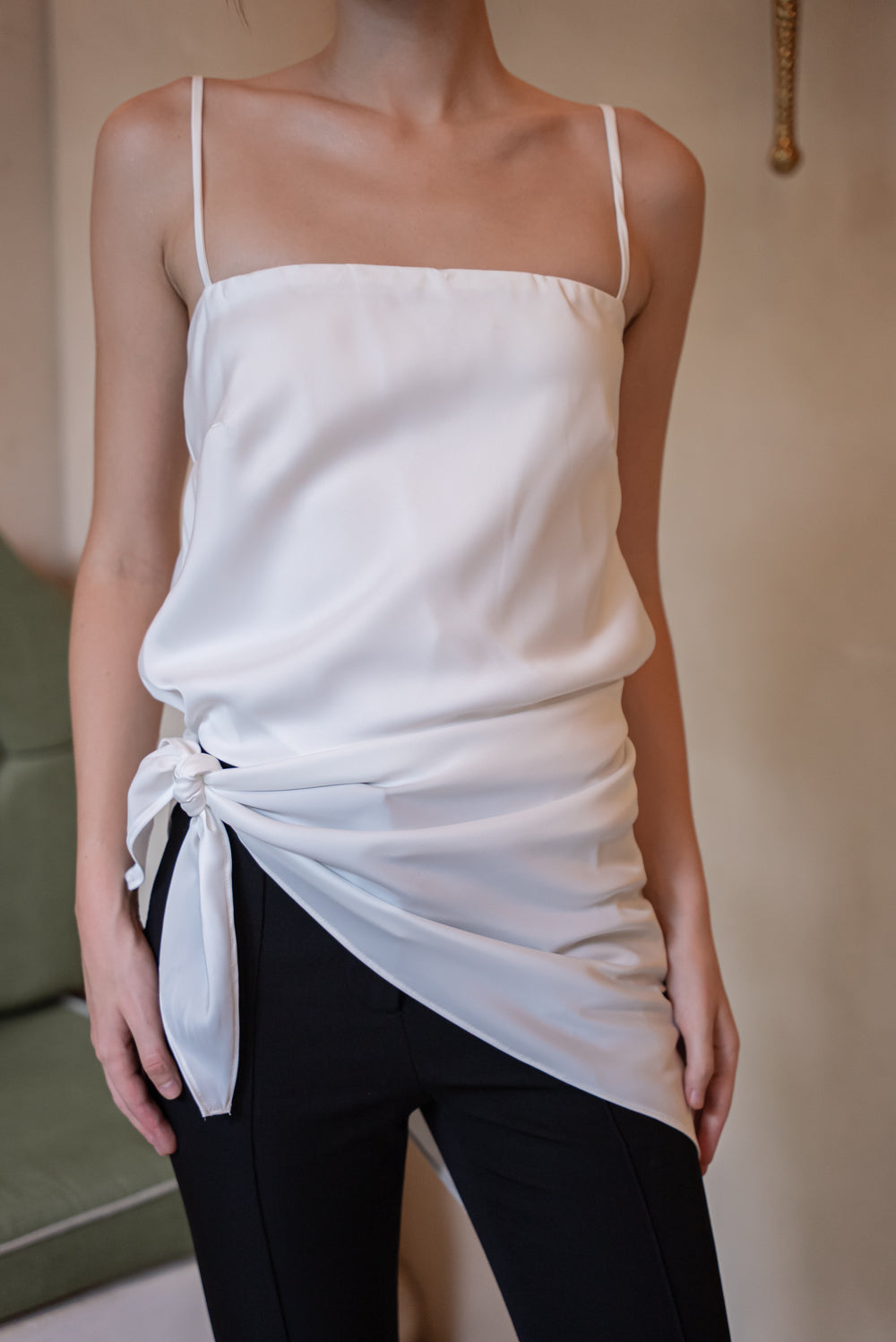 SAME DAY PICK UP - BELLINA Scarf Top Set (Ivory White Korean Silk)