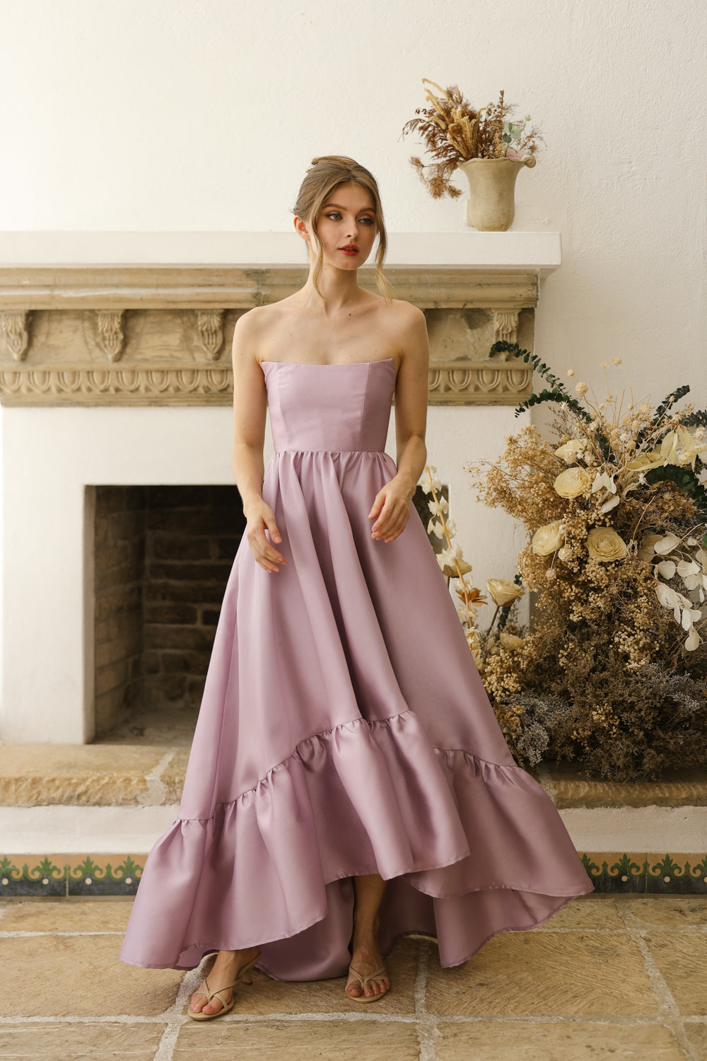 MADELEINE Strapless High Low Gown with Ruffle Hem (Lavender Gazaar)