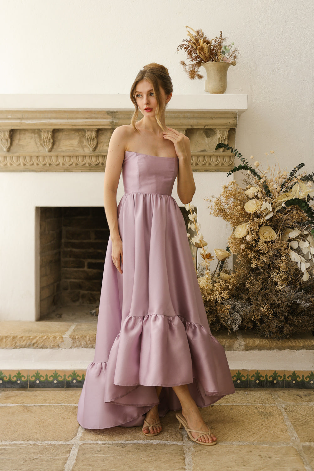 MADELEINE Strapless High Low Gown with Ruffle Hem (Lavender Gazaar)