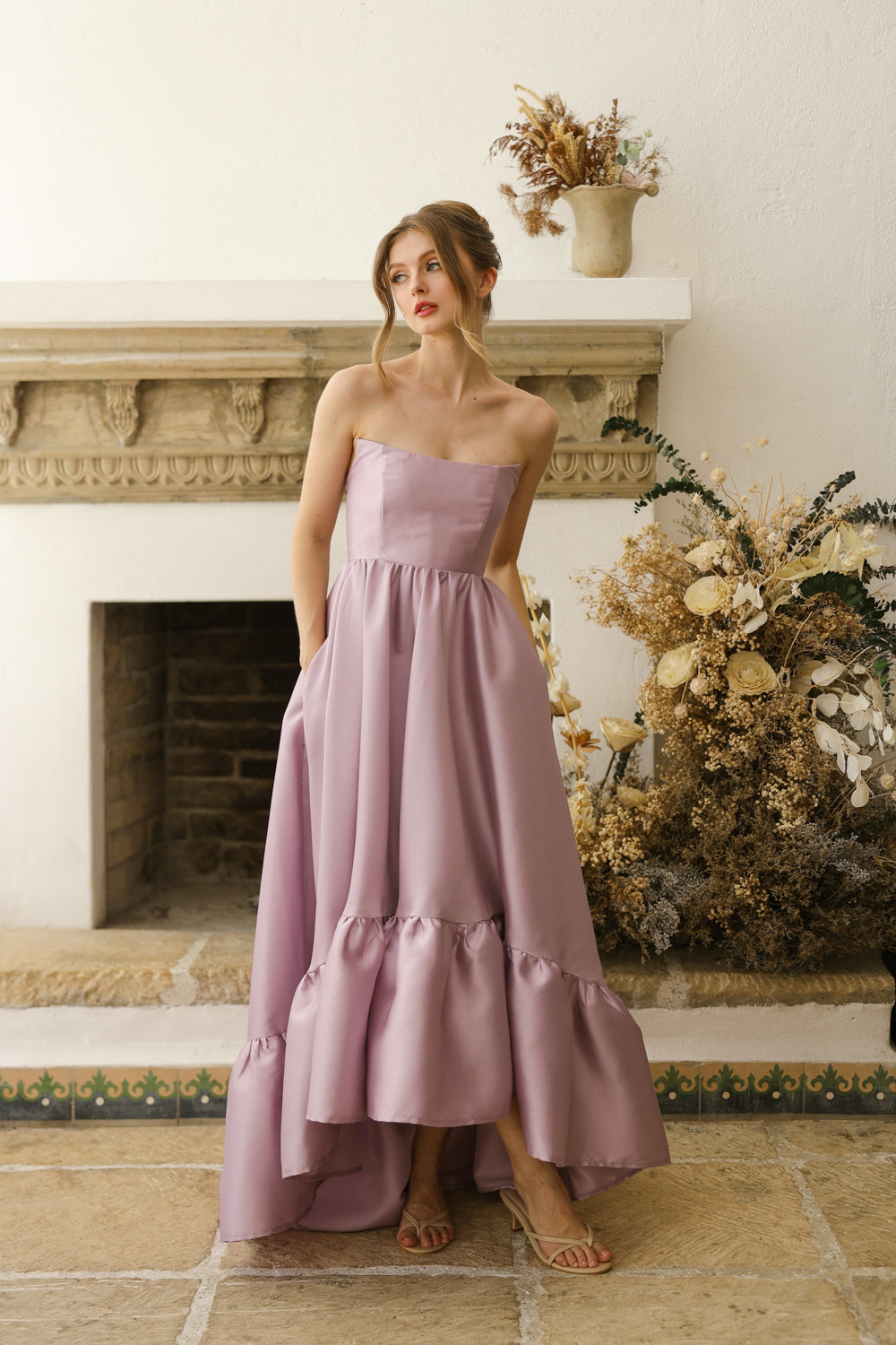 MADELEINE Strapless High Low Gown with Ruffle Hem (Lavender Gazaar)