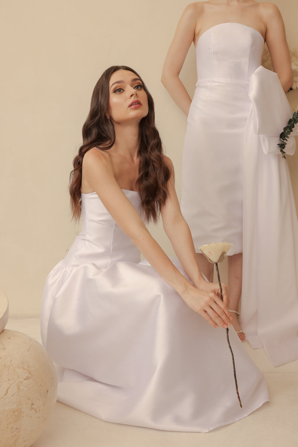 PROVENCE Strapless Drop Waist Midi Dress (White Gazaar)