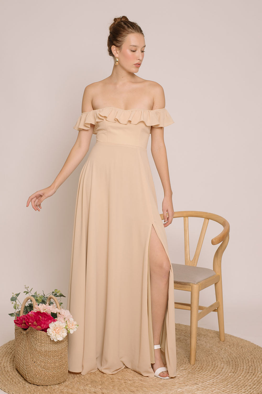 Nude chiffon maxi on sale dress