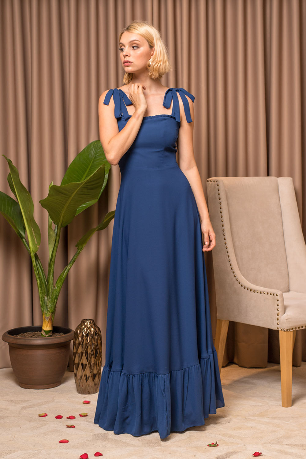OAHU Chiffon Maxi Dress with Bow Straps (Midnight Blue Chiffon) – Zoo Label OAHU Chiffon Maxi Dress with Bow Straps (Midnight Blue Chiffon) – Zoo Label