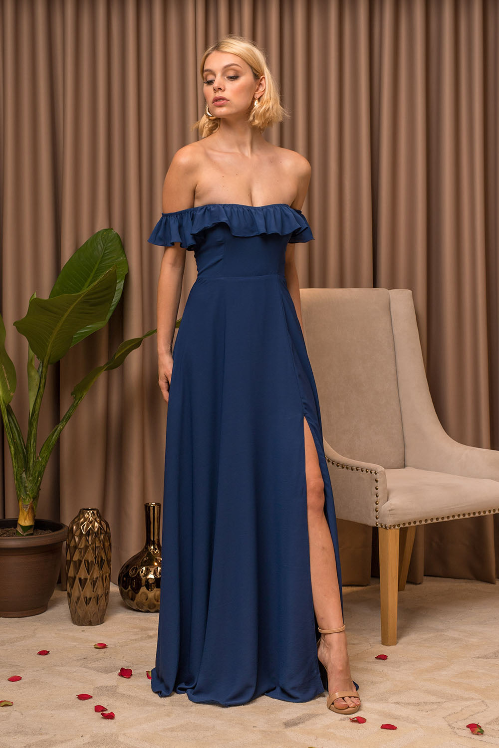 Blue off the store shoulder maxi dress