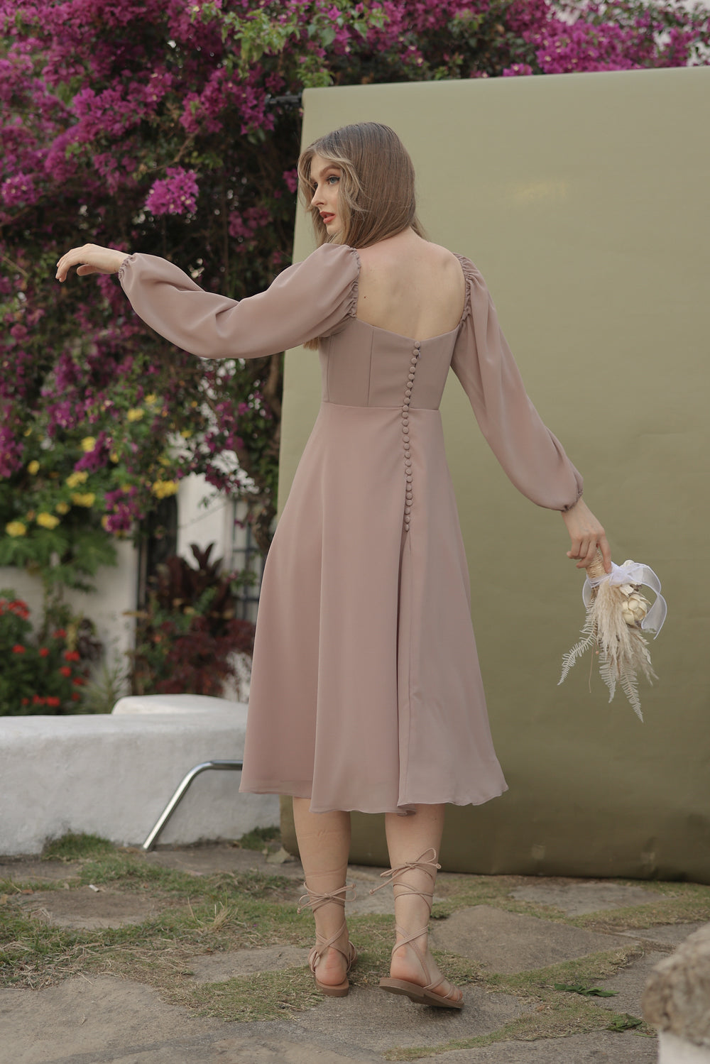 Long sleeve chiffon midi on sale dress