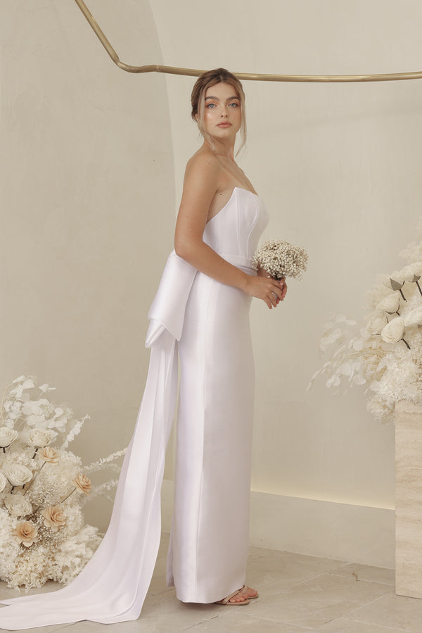 ZOO LABEL COUTURE LIVIE Strapless Corset Gown with Long Bow Back Train ...