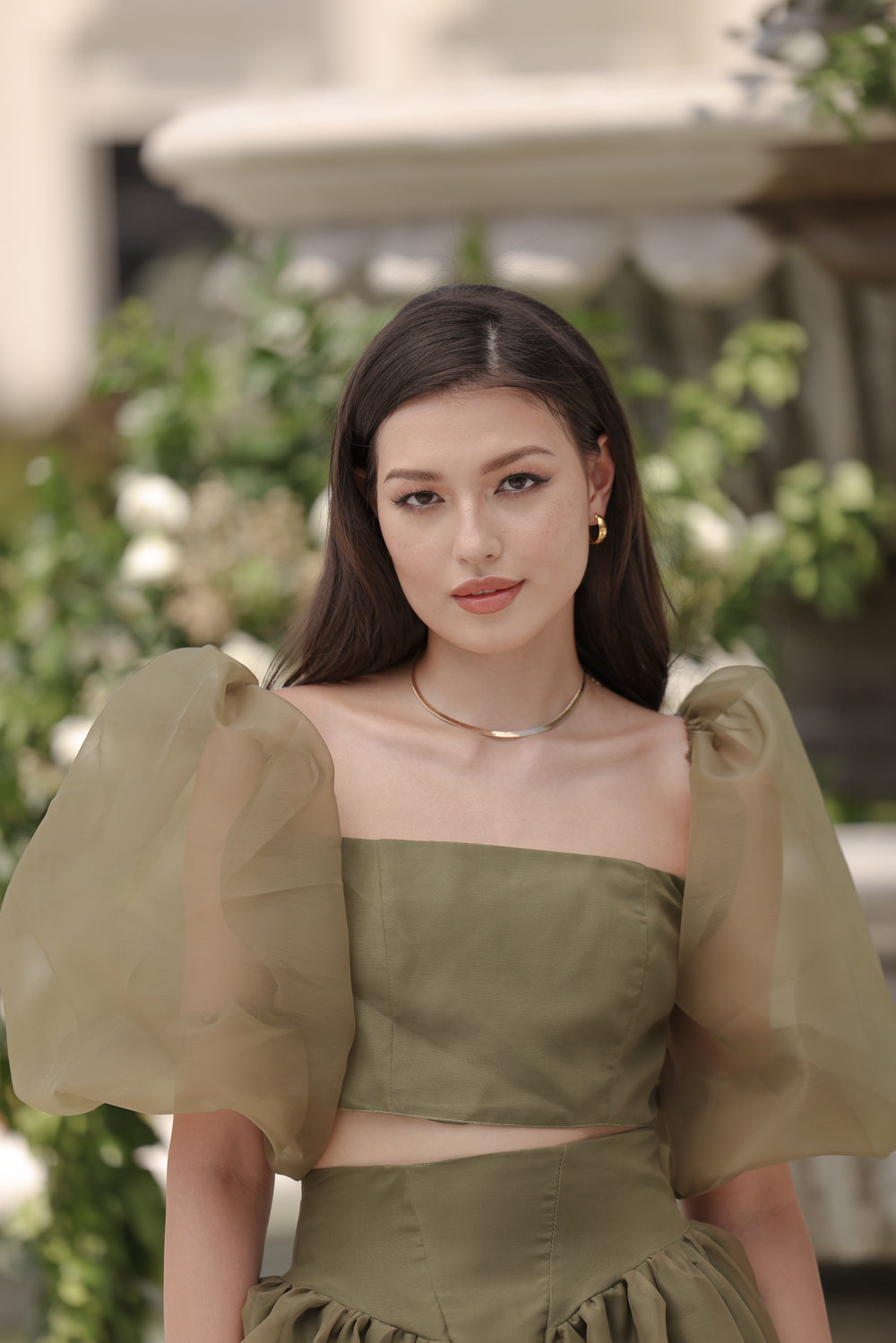 PERLITA SET Puff Sleeve Top with Baroque Style High Waist Maxi Skirt ...