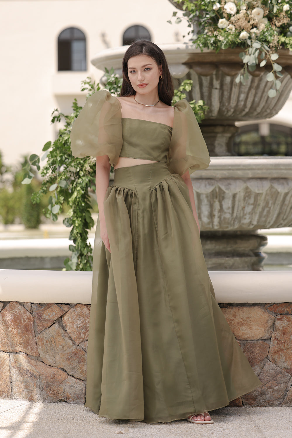 PERLITA SET Puff Sleeve Top with Baroque Style High Waist Maxi Skirt ...