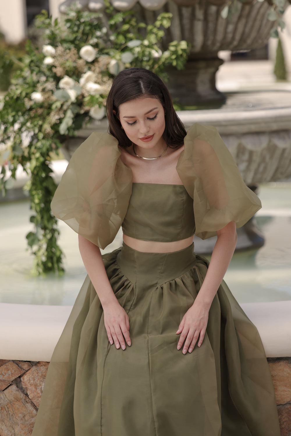 PERLITA SET Puff Sleeve Top with Baroque Style High Waist Maxi Skirt ...