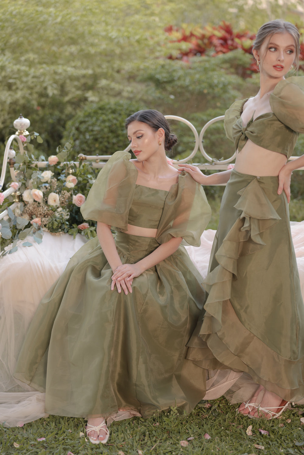 LUPE SET Crop Top with Wrap Ruffled Skirt (Olive Matte Organdy) β Zoo Label