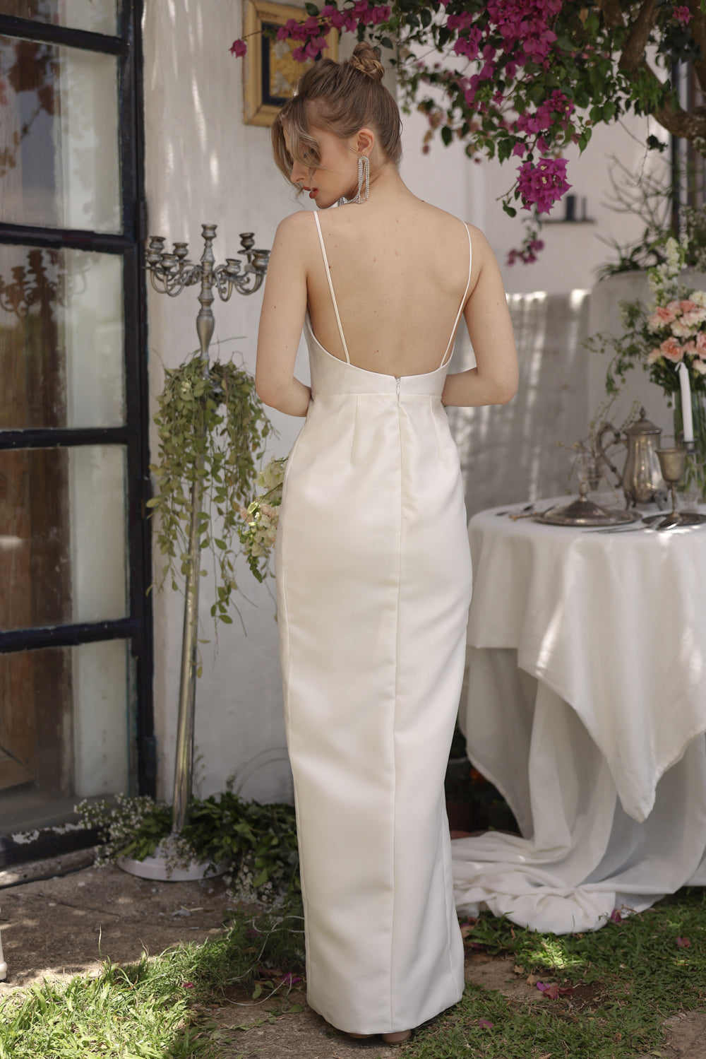 CAMPANA GOWN Scoop Neckline High Slit Gown (White Ivory Gazaar) – Zoo Label CAMPANA GOWN Scoop Neckline High Slit Gown (White Ivory Gazaar) – Zoo Label