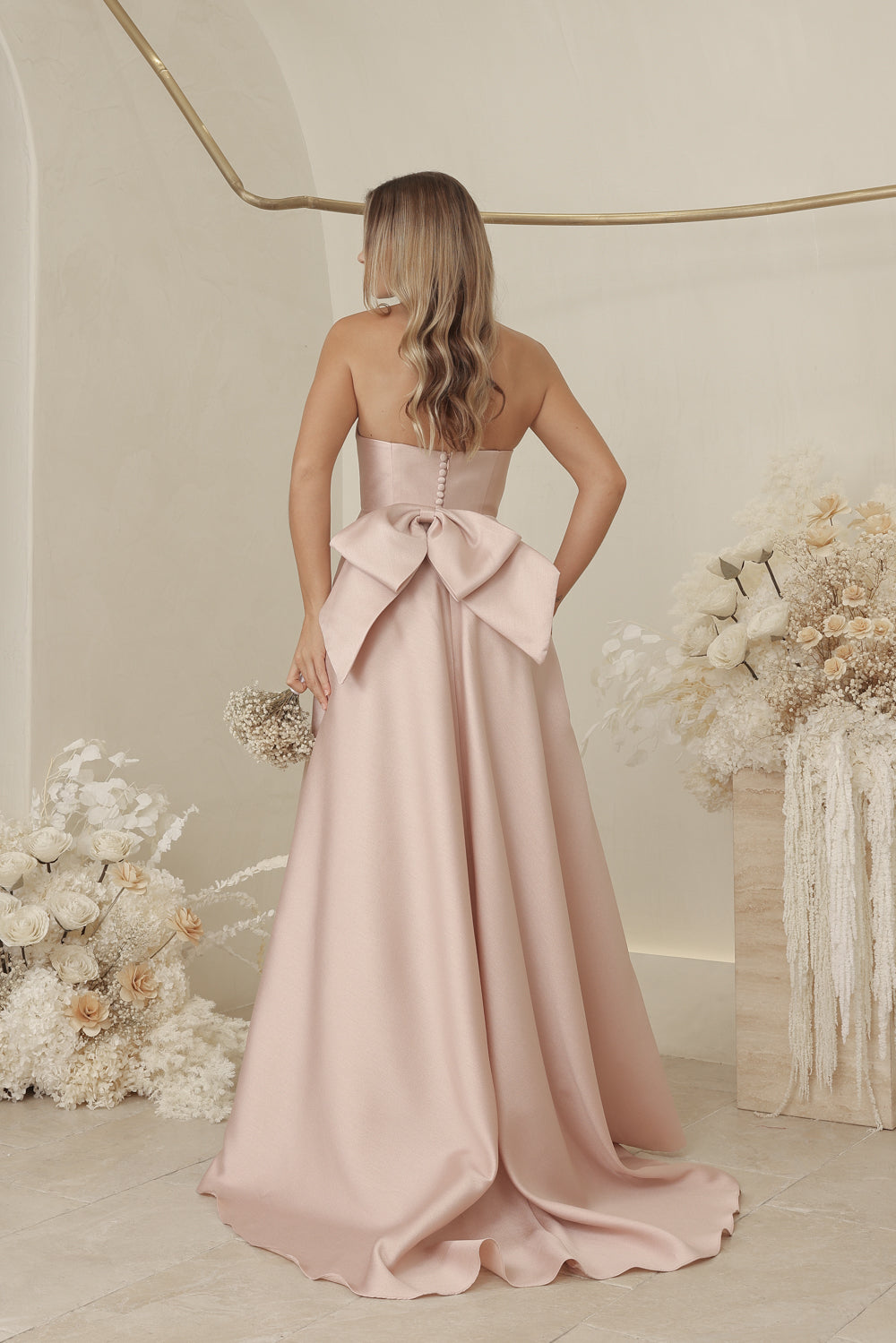 Strapless blush outlet gown