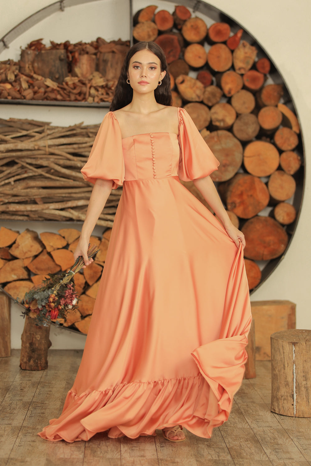 Maxi dress with puff sleeves best sale