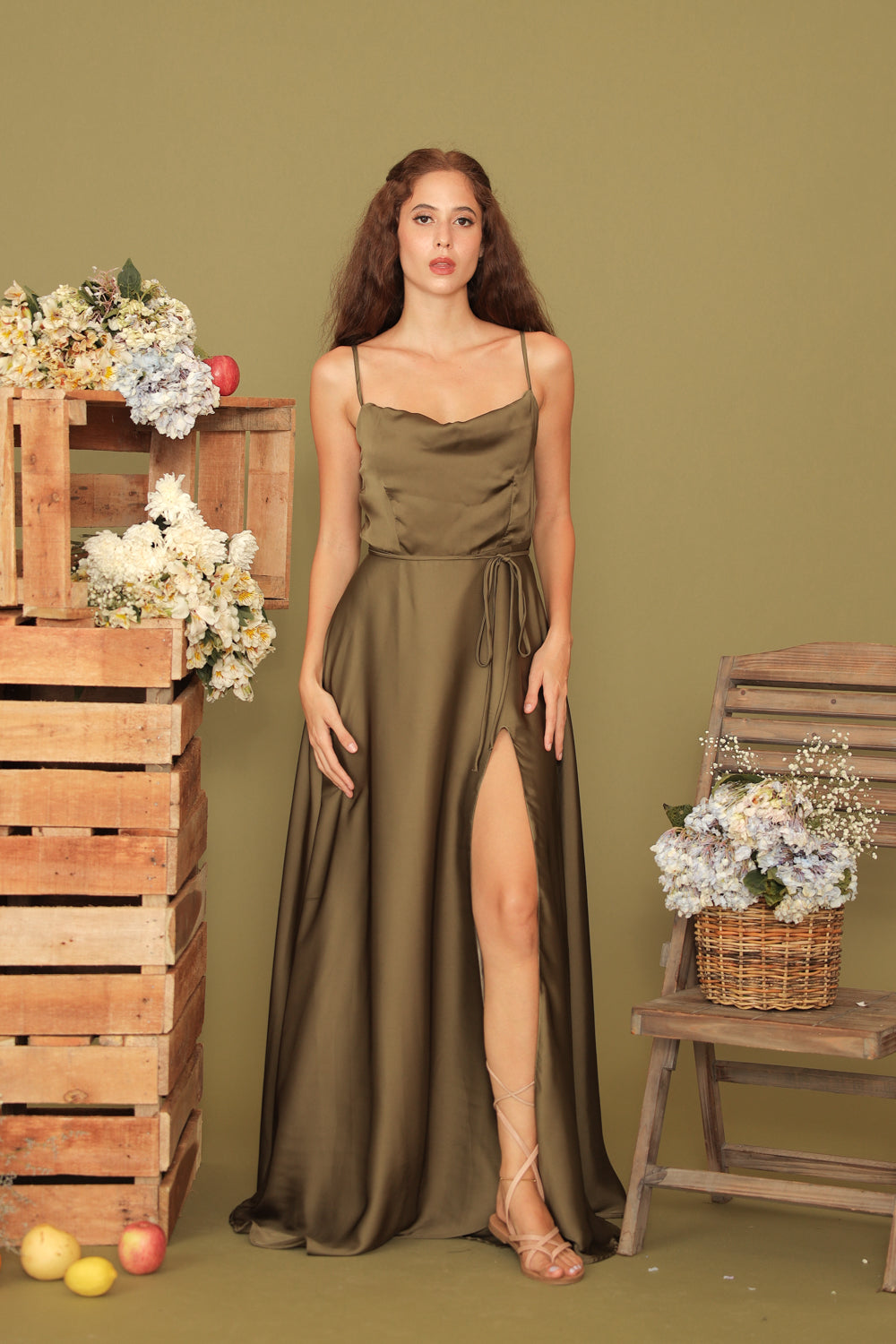 Olive green clearance cowl neck dress