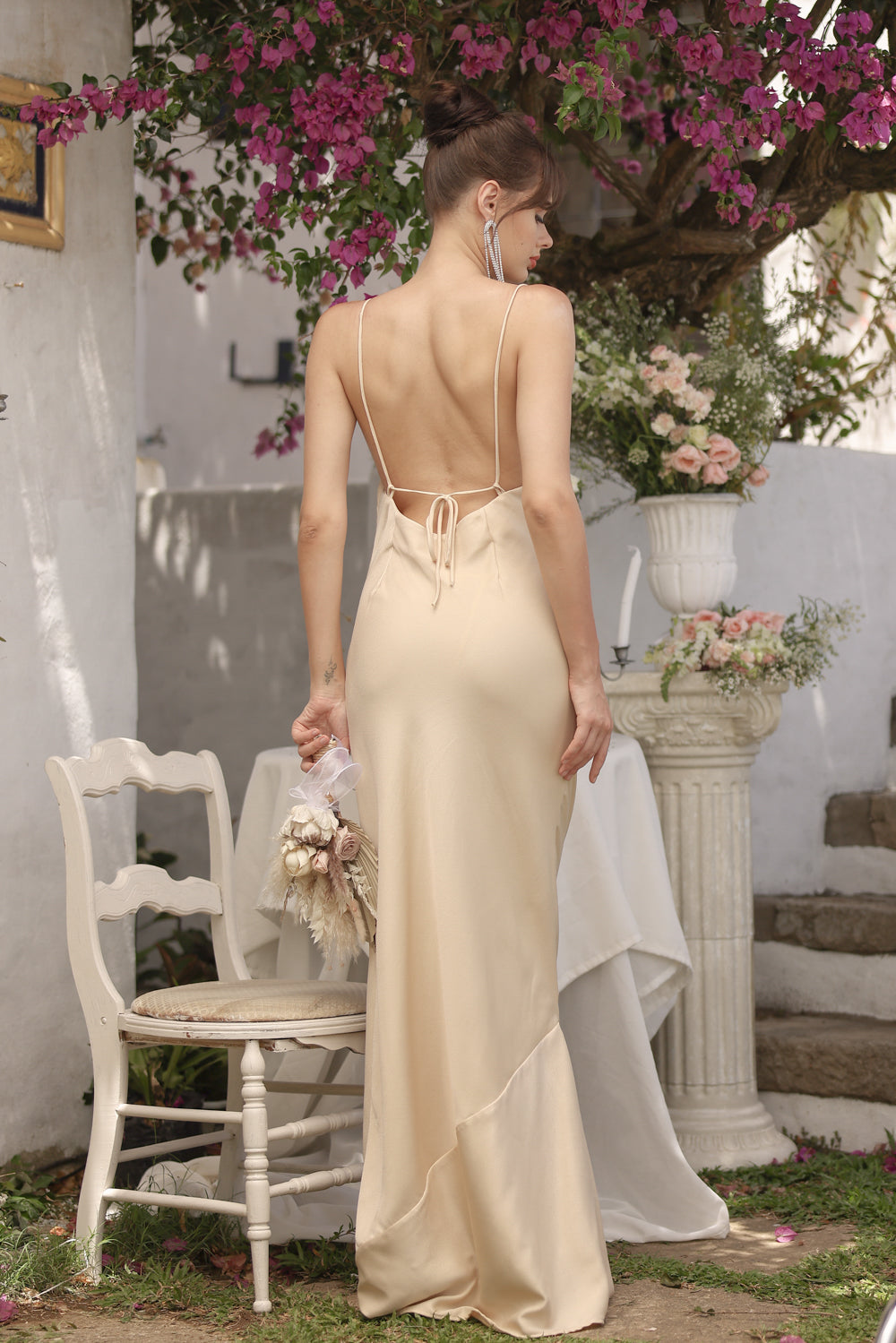 Nude sales silky dress